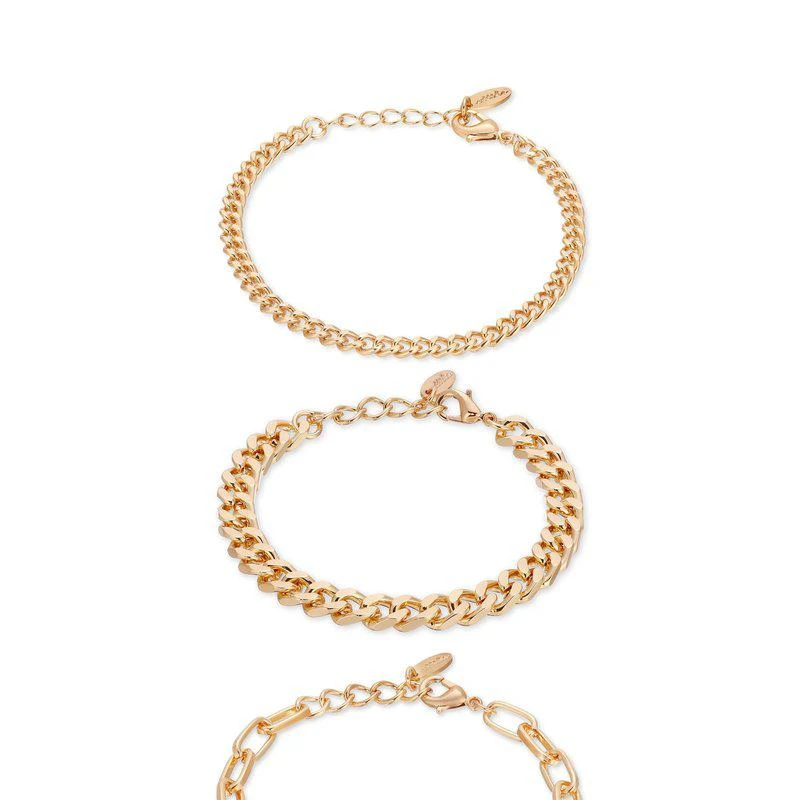 商品Ettika Jewelry|Chain Game 18k Gold Plated Bracelet Set of 3,价格¥453,第1张图片