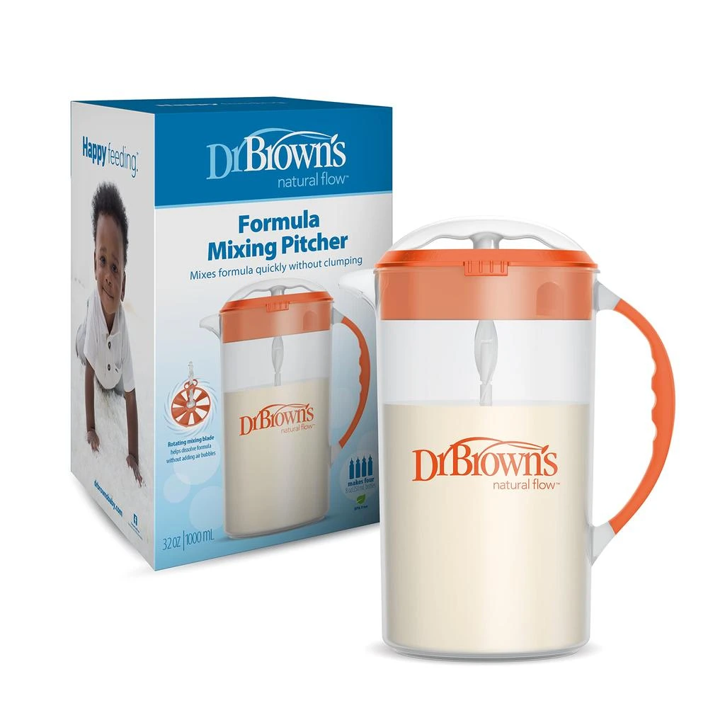 Dr. Brown's Baby Formula Mixing Pitcher with Adjustable Stopper, Locking Lid, & No Drip Spout, 32oz, BPA Free, Orange 商品