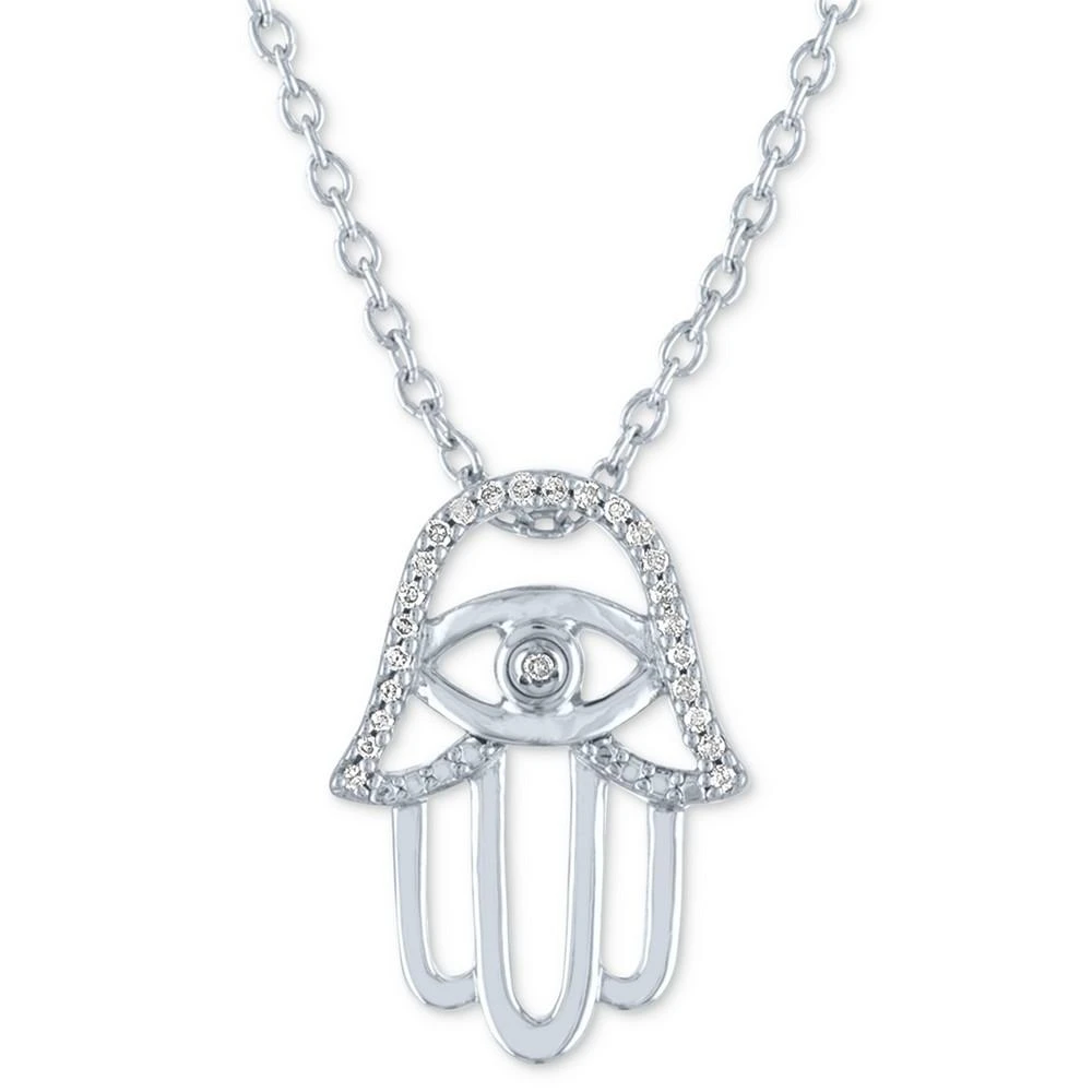 商品Macy's|Diamond Accent Hamsa Hand Pendant Necklace (1/20 ct. t.w.) in Sterling Silver, 16" + 2" extender,价格¥190,第1张图片