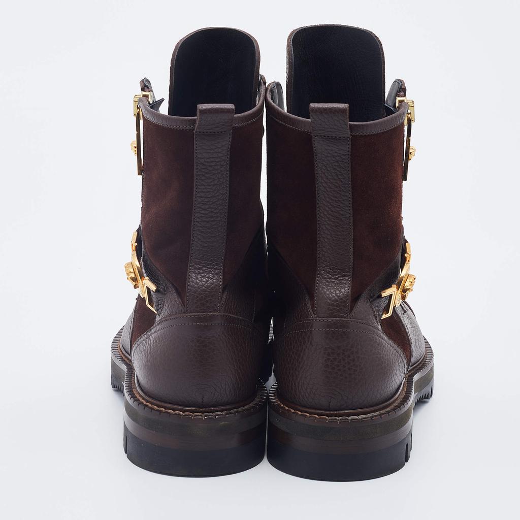 Versace Brown Leather And Suede Medusa Combat Boots Size 43商品第5张图片规格展示