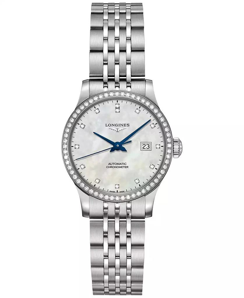 商品Longines|Women's Swiss Automatic Record Collection Diamond (1/2 ct. t.w.) Stainless Steel Bracelet Watch 30mm,价格¥35534,第1张图片