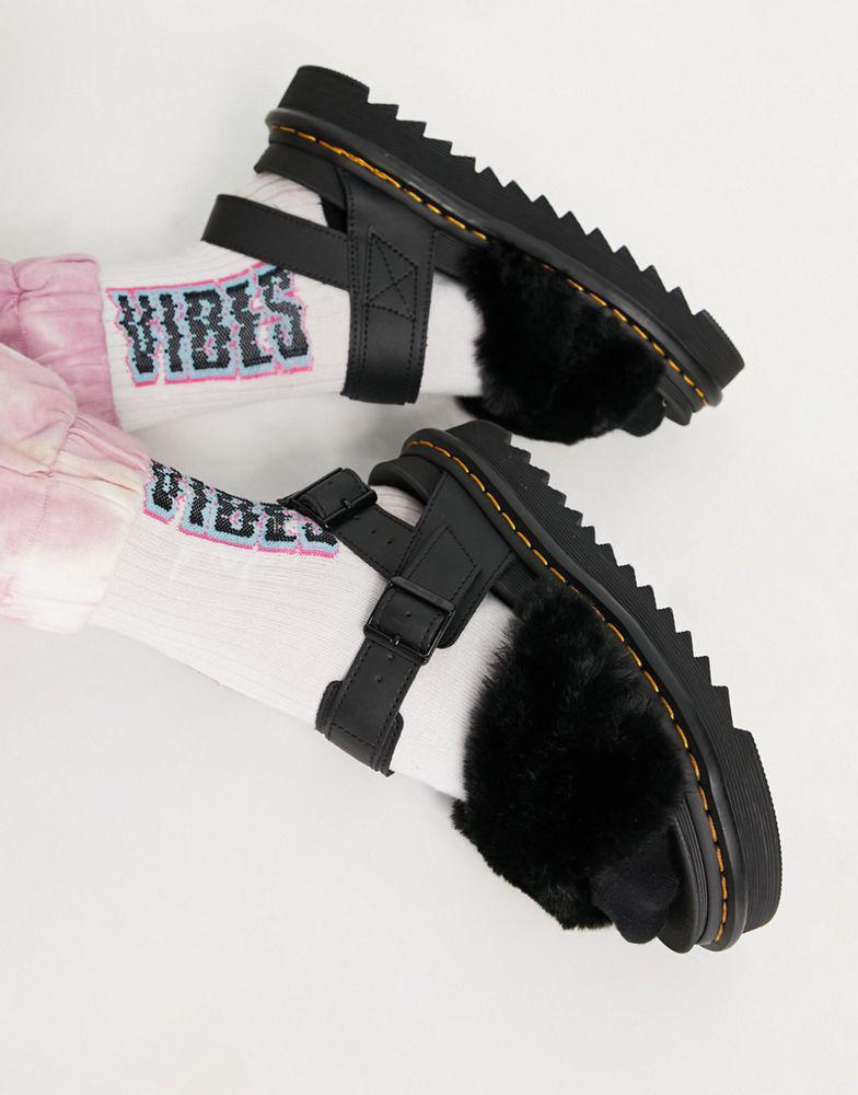 Dr Martens Voss II Fluffy sandals in black商品第1张图片规格展示