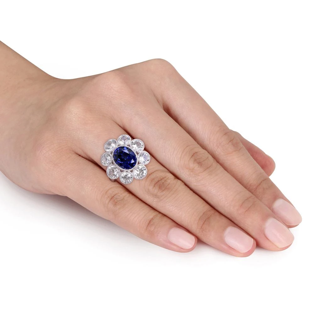 商品Mimi & Max|8 3/5 CT TGW Created Blue and Created White Sapphire Floral Ring in 10K White Gold,价格¥4451,第4张图片详细描述