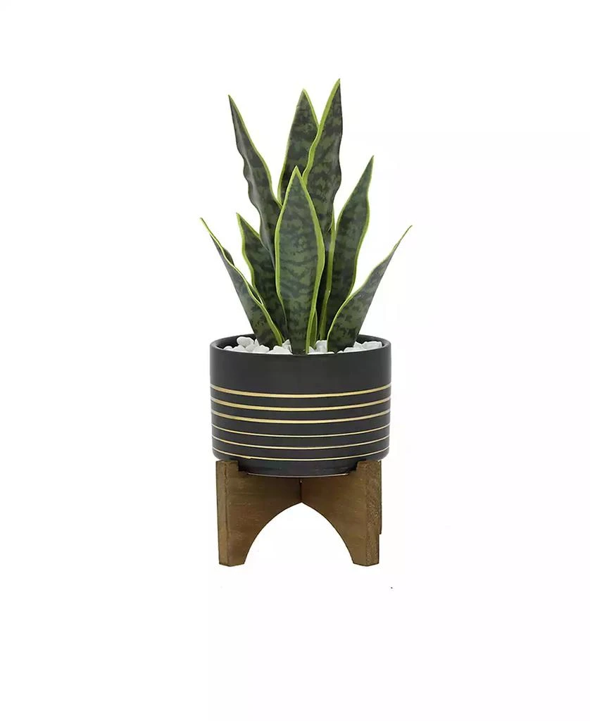 商品Flora Bunda|12" Artificial Snake Plant in 4.75" Ceramic Planter on Wood Stand,价格¥403,第1张图片