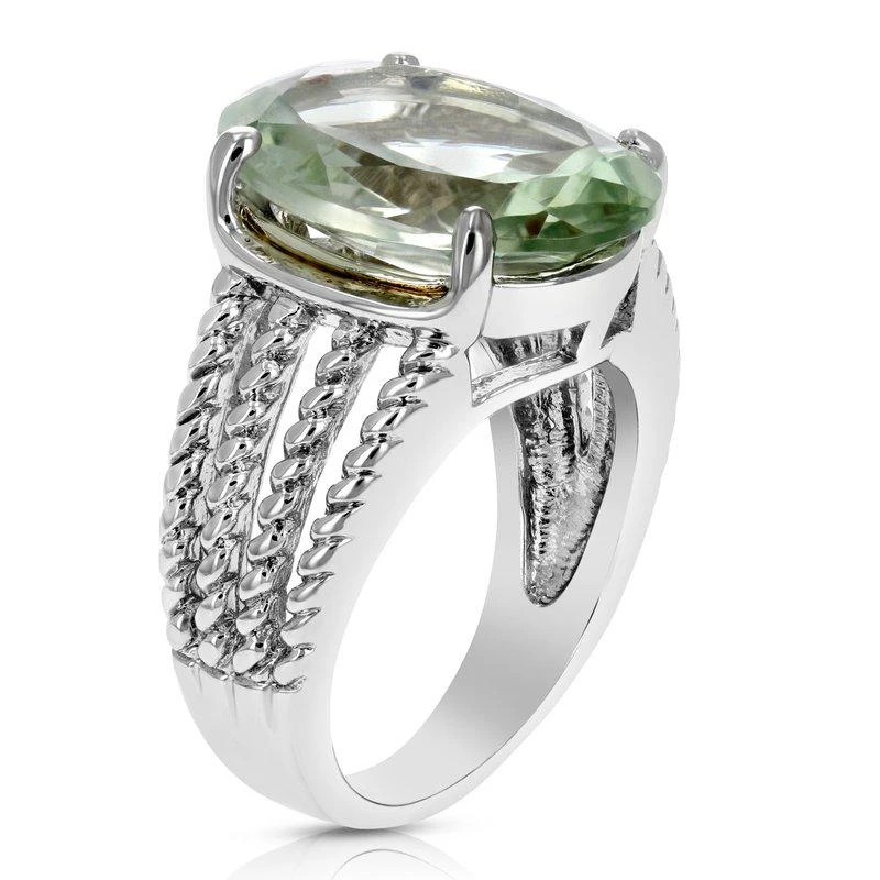 商品Vir Jewels|5.50 cttw Green Amethyst Prasiolite Ring Brass With Rhodium Oval Shape,价格¥491,第1张图片