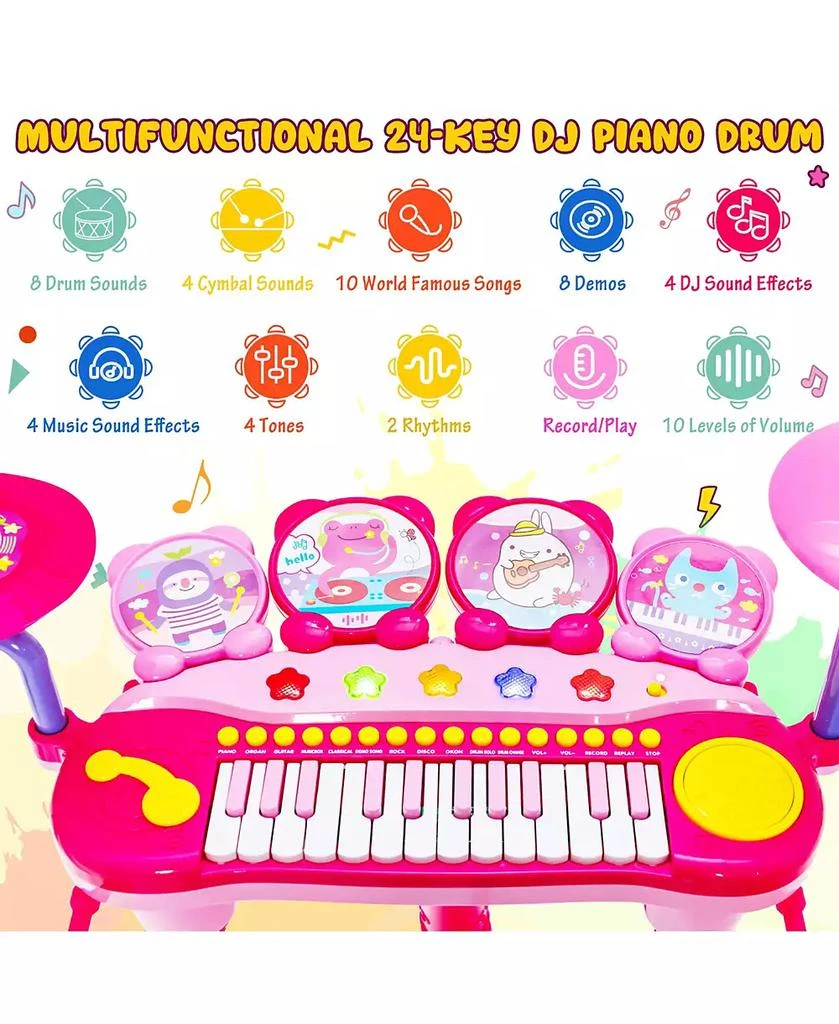 24 Key DJ Piano Keyboard Drum Toy Music Instrument w/MP3 Microphone Cymbal 商品