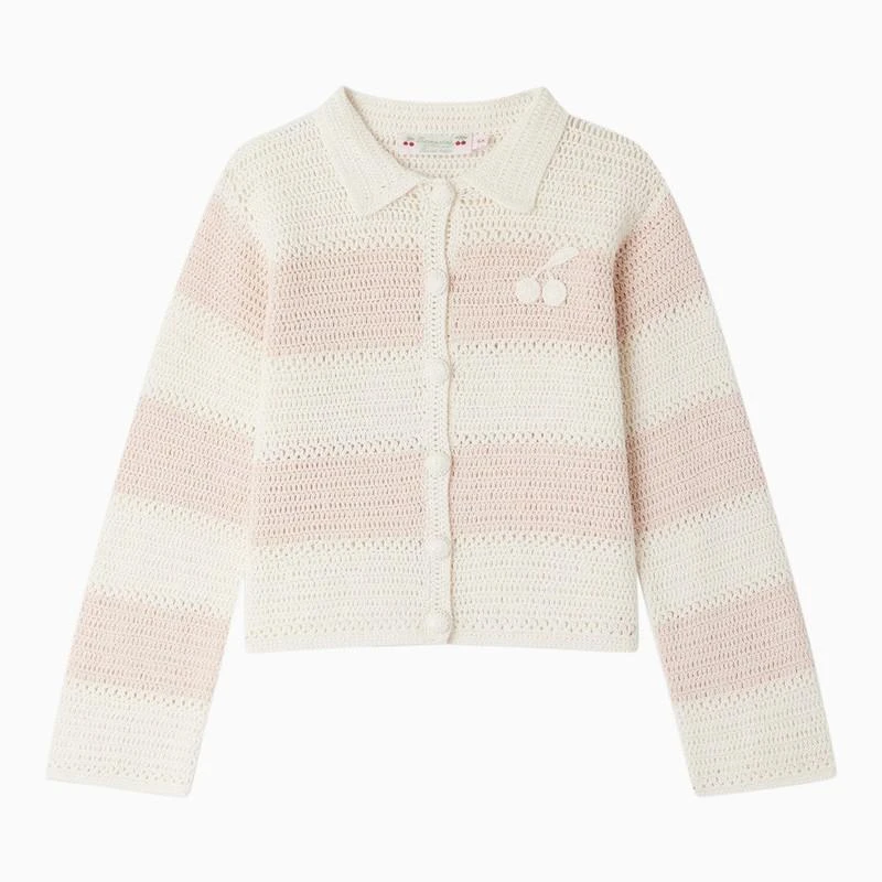 商品Bonpoint|Faro powder pink striped cotton cardigan,价格¥868,第1张图片