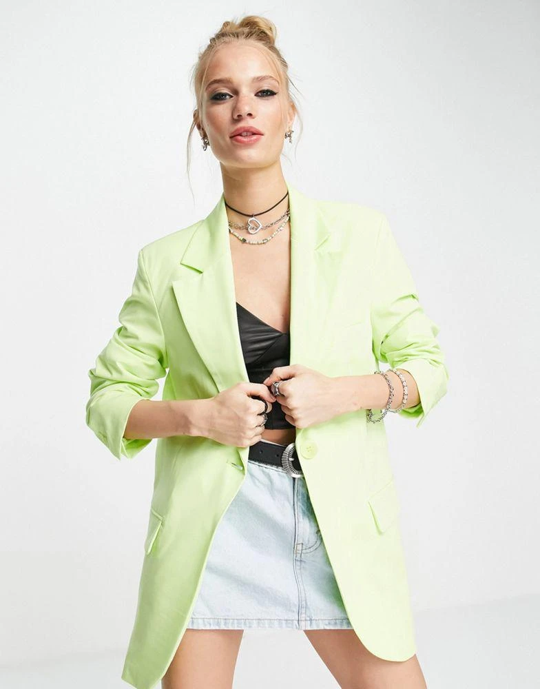 商品Bershka|Bershka oversized blazer in lime,价格¥176,第1张图片