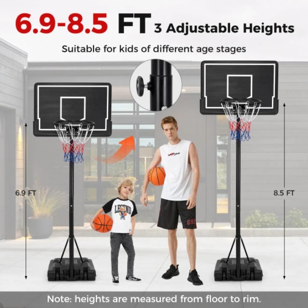 Portable Outdoor Basketball Hoop 6.9-8.5 FT Adjustable with Fillable Base Shatterproof PC Backboard 商品