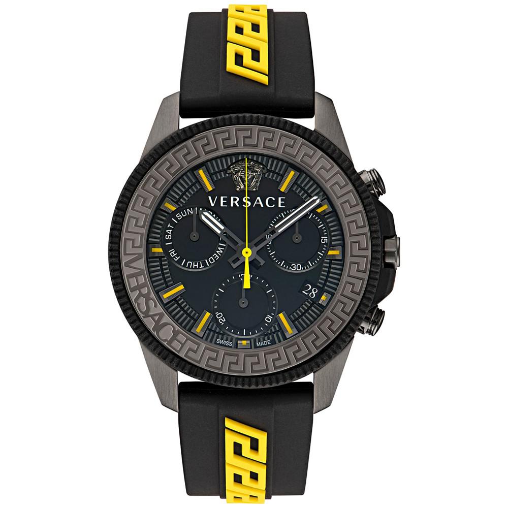 Men's Swiss Chronograph Greca Action Yellow & Black Silicone Strap Watch 45mm商品第1张图片规格展示