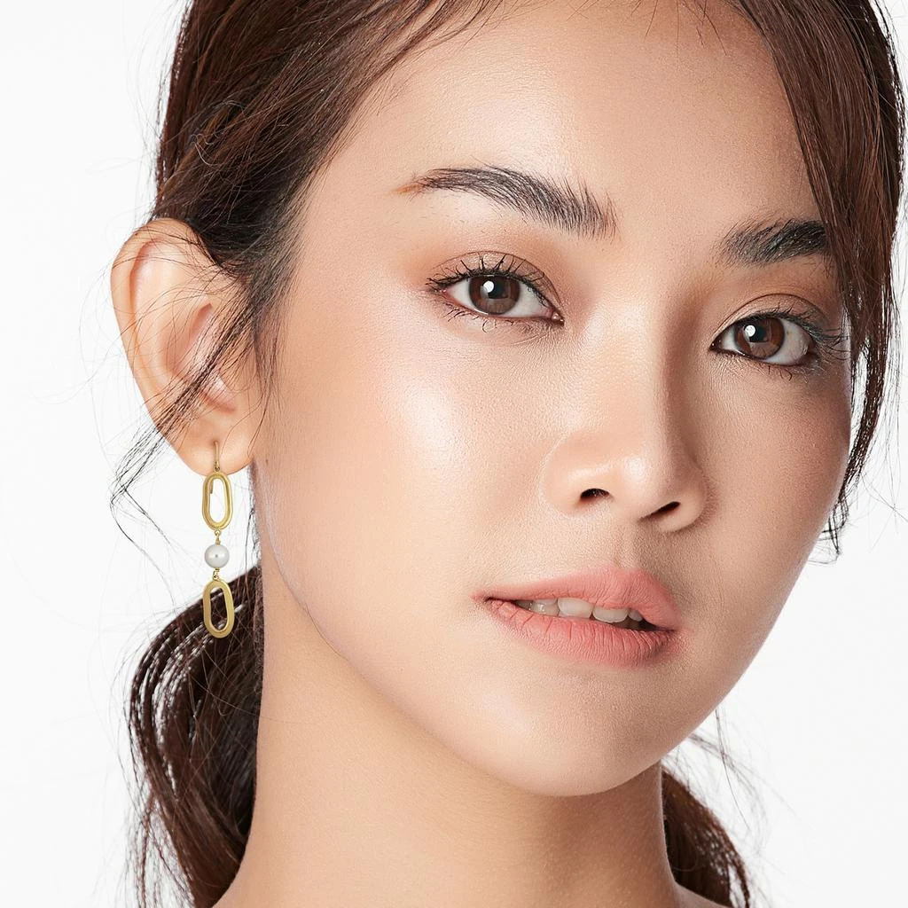 商品Mimi & Max|Mimi & Max 6.5-7mm Cultured Freshwater Pearl Oval Link Drop Earrings in 10k Yellow Gold,价格¥1275,第4张图片详细描述