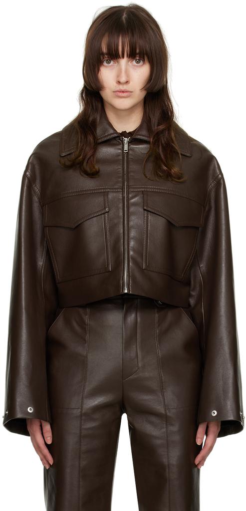 Brown Sapir Regenerated Leather Jacket商品第1张图片规格展示