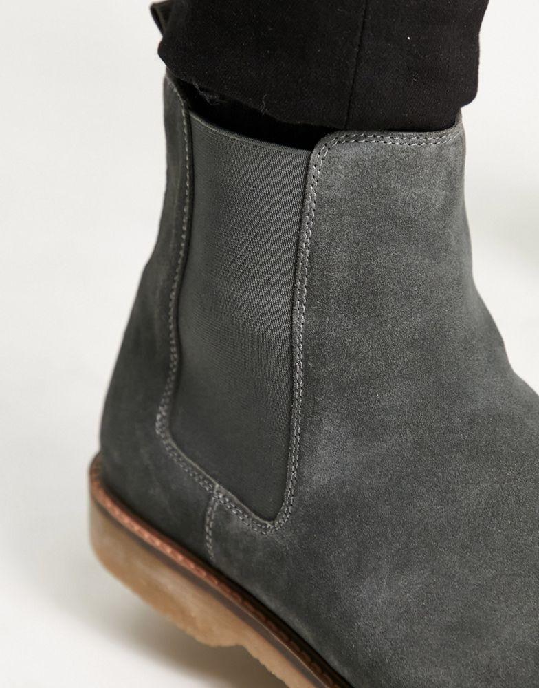 ASOS DESIGN chelsea boots in grey suede with contrast sole商品第3张图片规格展示