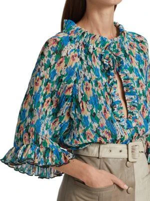 商品Ganni|Pleated Floral Georgette Top,价格¥581,第4张图片详细描述