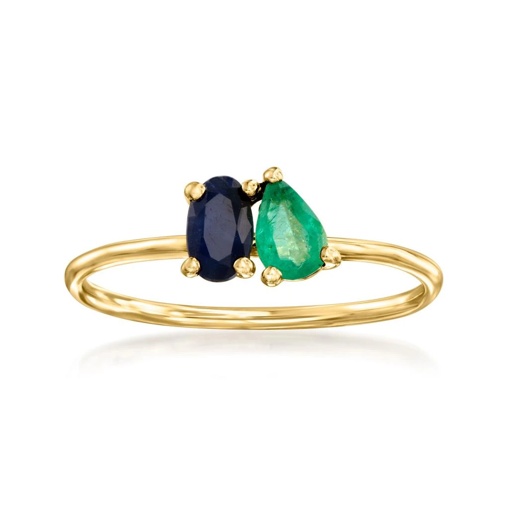 商品RS Pure|by Ross-Simons Sapphire and . Emerald Toi Et Moi Ring in 14kt Yellow Gold,价格¥2137,第1张图片