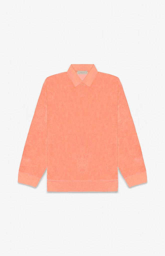 Women's Coral Velour Long Sleeve Polo Sweatshirt商品第1张图片规格展示