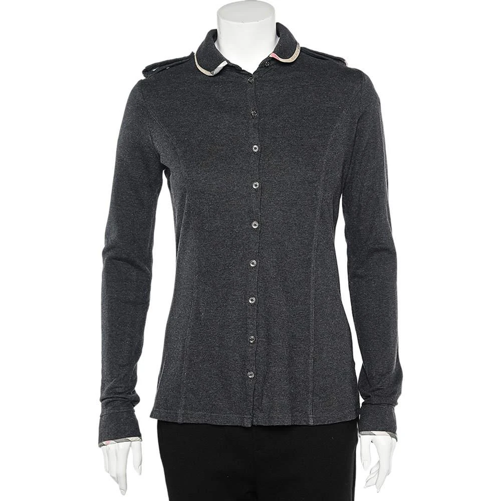 商品[二手商品] Burberry|Burberry Grey Cotton Knit Long Sleeve Button Front Top M,价格¥1418,第1张图片