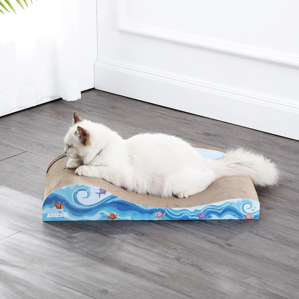 商品THE LICKER STORE|Kokomo 23.75" Coastal Cardboard Lounge Bed Cat Scratcher with Catnip, Blue,价格¥366,第2张图片详细描述