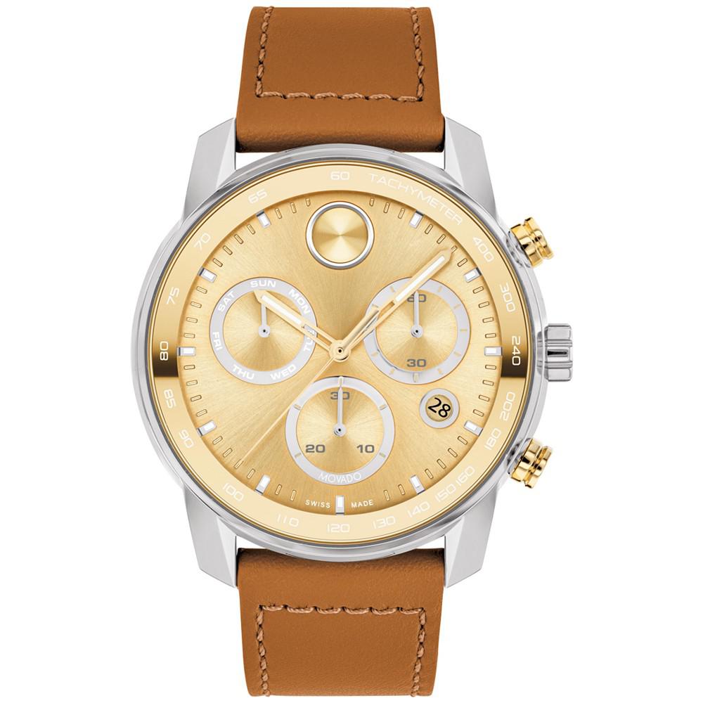 Men's Swiss Chronograph Bold Verso Brown Leather Strap Watch 44mm商品第1张图片规格展示