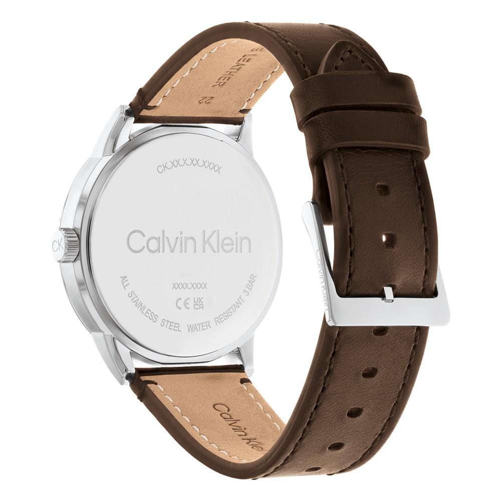 商品Calvin Klein|Men's Brown Leather Strap Watch 43mm,价格¥884,第5张图片详细描述
