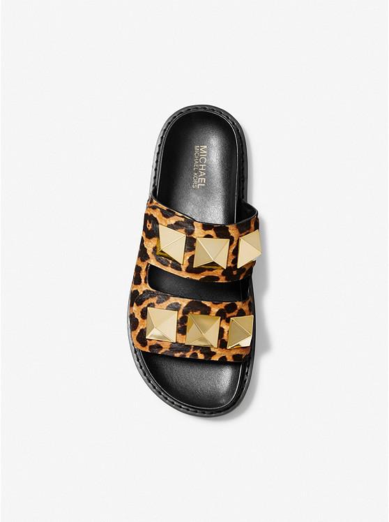 Stark Studded Leopard Print Calf Hair Slide Sandal商品第3张图片规格展示