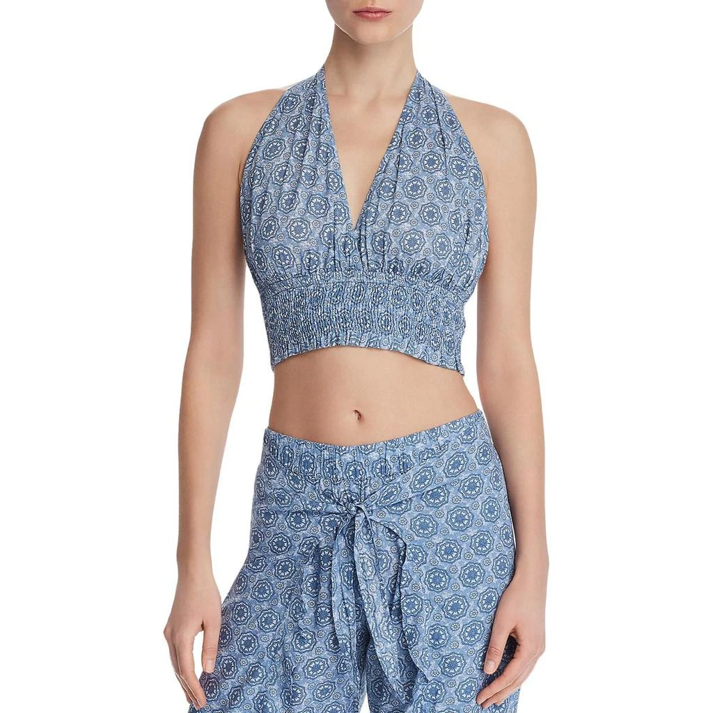 商品AQUA|Aqua Womens Halter Smocked Crop Top,价格¥77,第1张图片