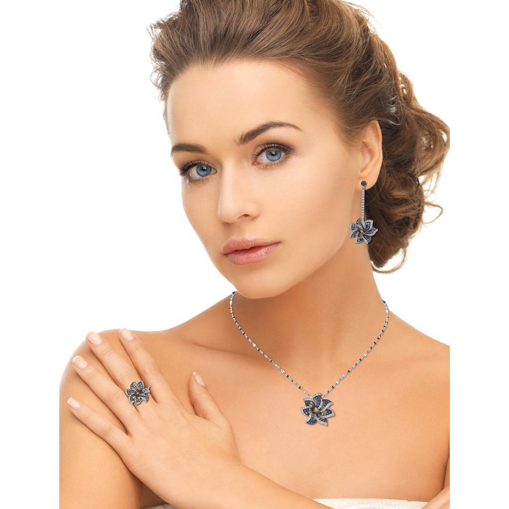 商品Suzy Levian|Suzy Levian Sapphire and Diamond Accent in Sterling Silver Earrings,价格¥2681,第6张图片详细描述