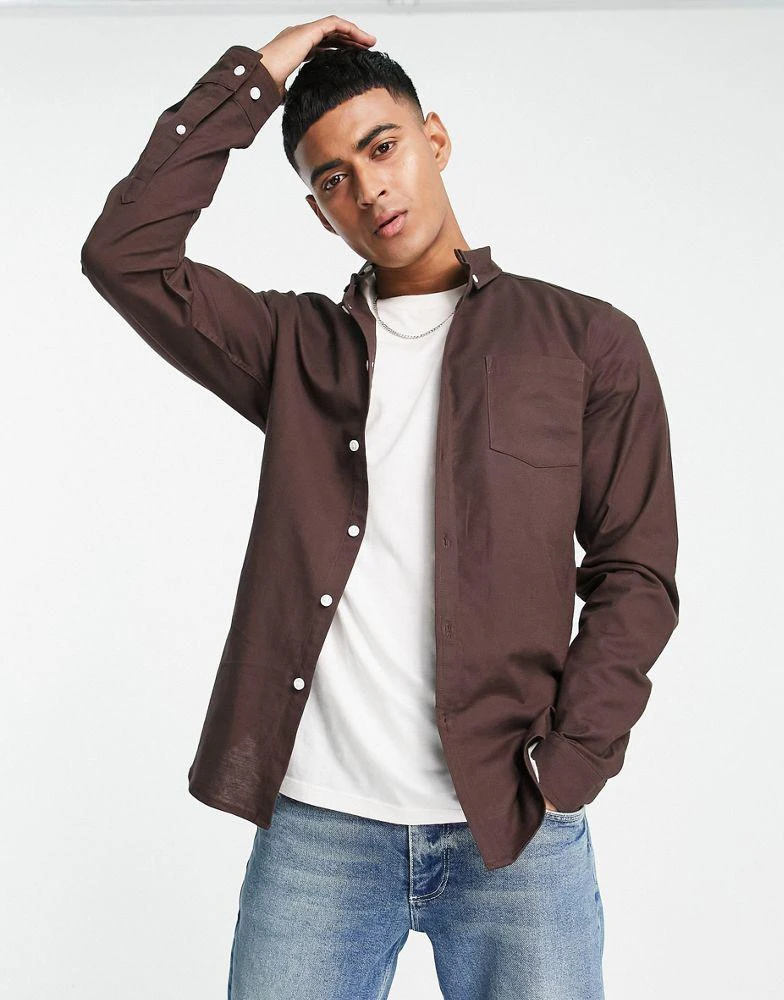 商品ASOS|ASOS DESIGN slim oxford shirt in deep brown,价格¥198,第1张图片