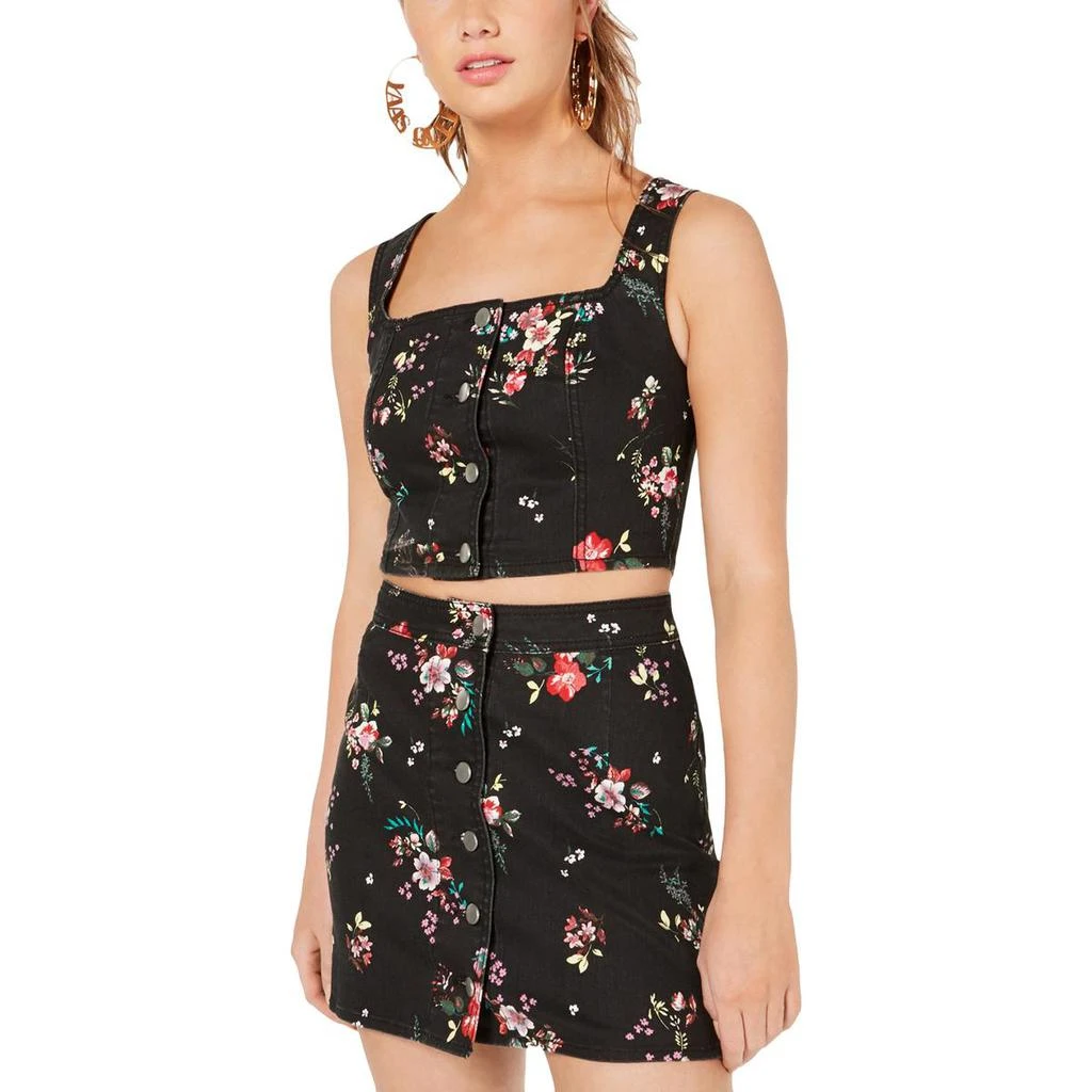 商品Material Girl|Material Girl Womens Juniors Denim Floral Print Crop Top,价格¥31,第1张图片