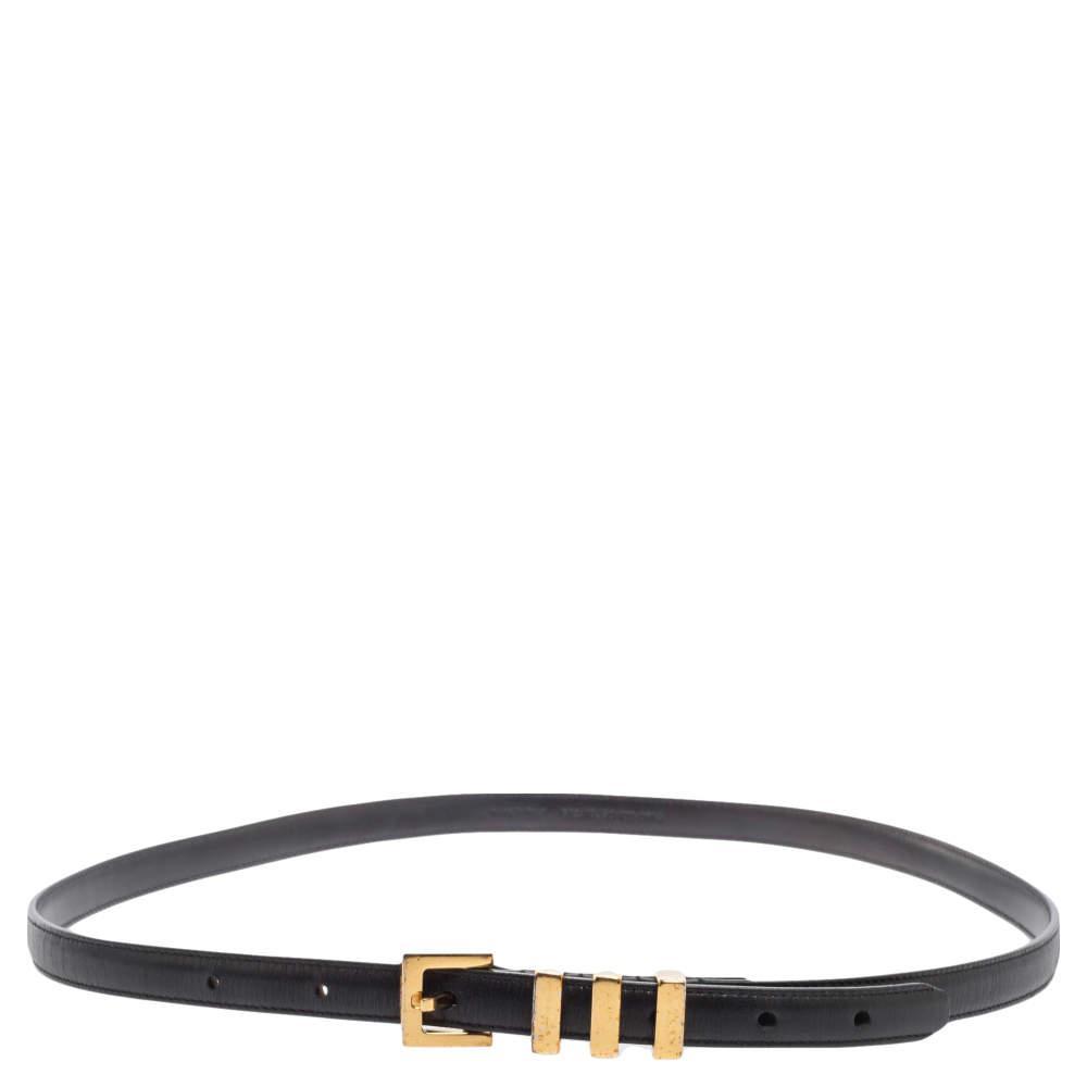 商品[二手商品] Yves Saint Laurent|Saint Laurent Black Leather Metal Bar Buckle Belt 100CM,价格¥1398,第1张图片