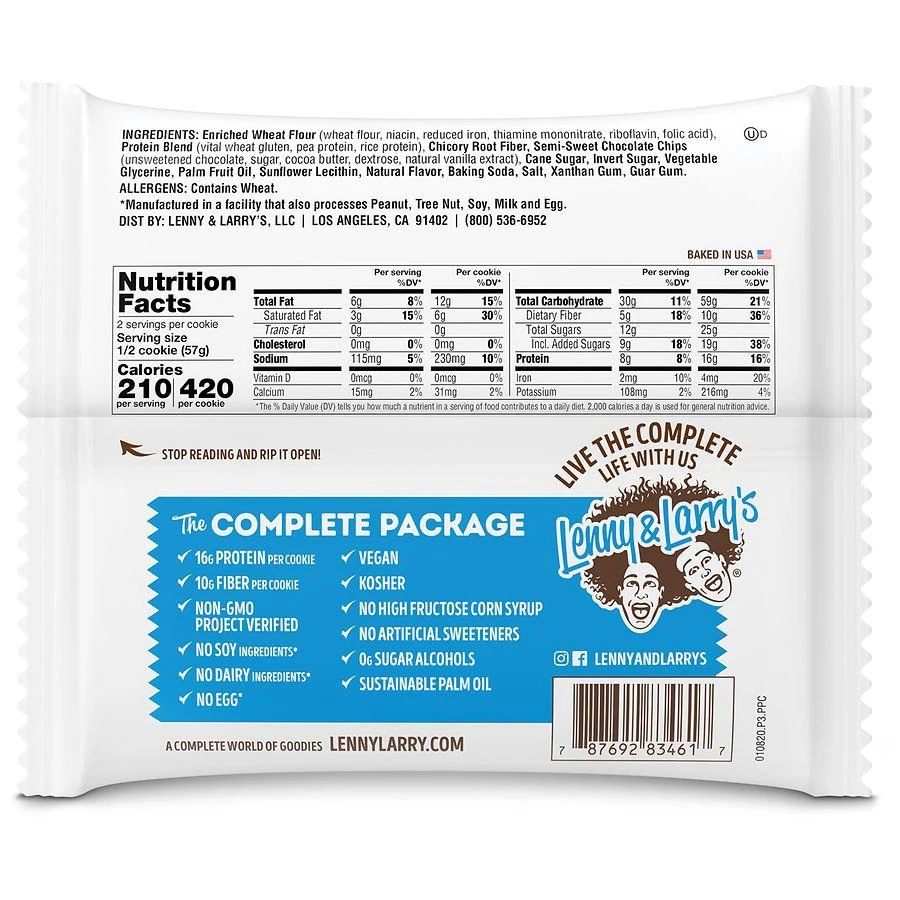 商品Lenny & Larry's|Chocolate Chip Complete Cookie Chocolate Chip,价格¥19,第3张图片详细描述