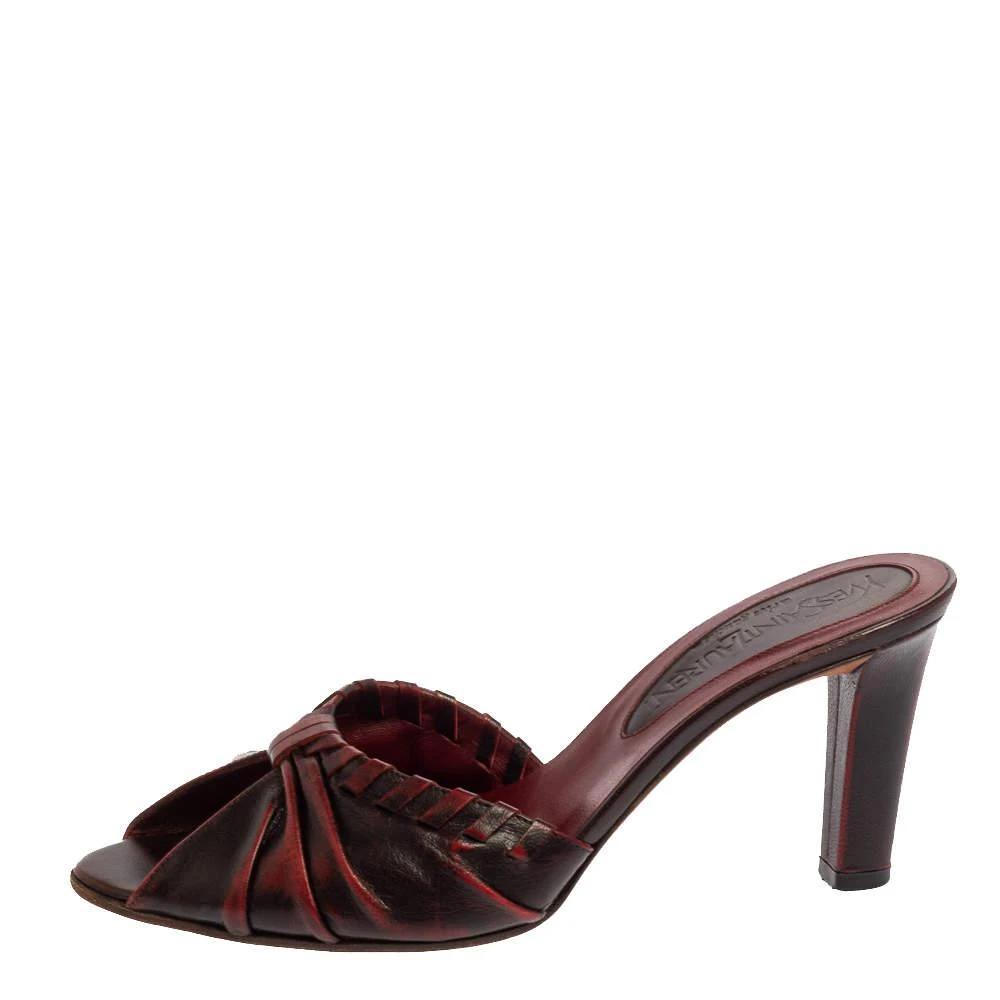 商品[二手商品] Yves Saint Laurent|Saint Laurent Vintage Two Tone Leather Open Toe Slide Sandals Size 36.5,价格¥1738,第2张图片详细描述
