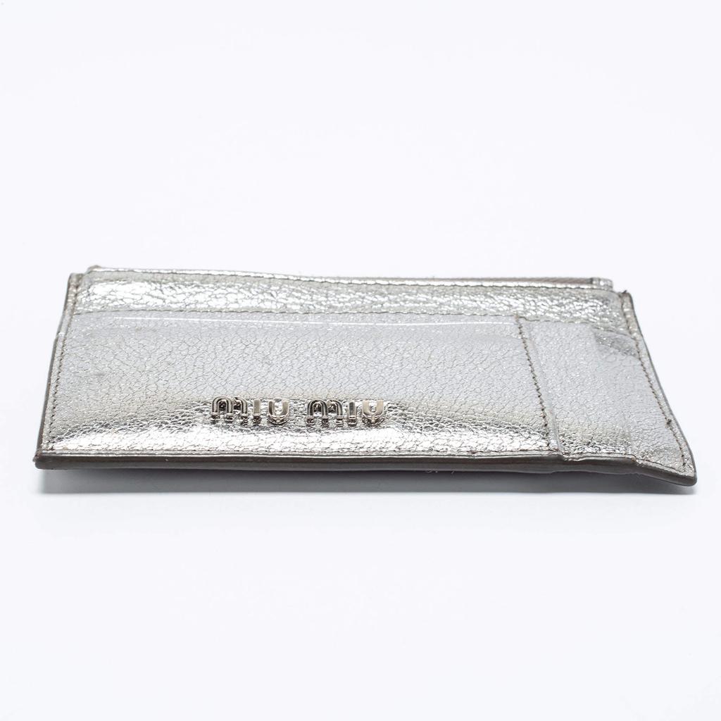 Miu Miu Metallic Silver Leather Zip Card Holder商品第8张图片规格展示