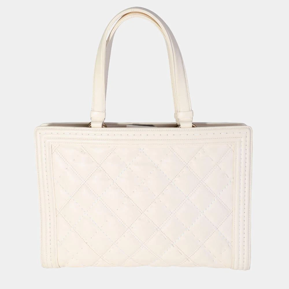 商品[二手商品] Chanel|Chanel White Leather Large Boy Shopping Tote Bag ,价格¥28450,第3张图片详细描述