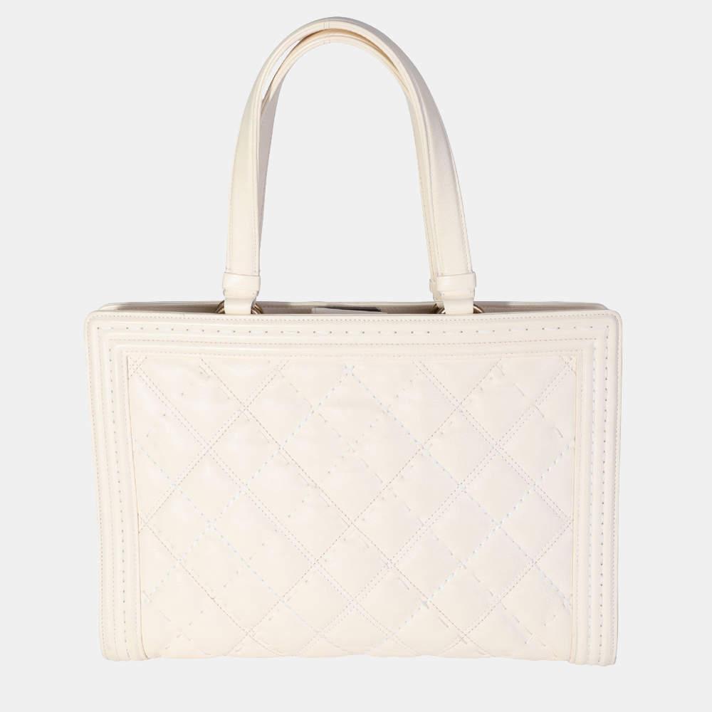 商品[二手商品] Chanel|Chanel White Leather Large Boy Shopping Tote Bag,价格¥27163,第5张图片详细描述