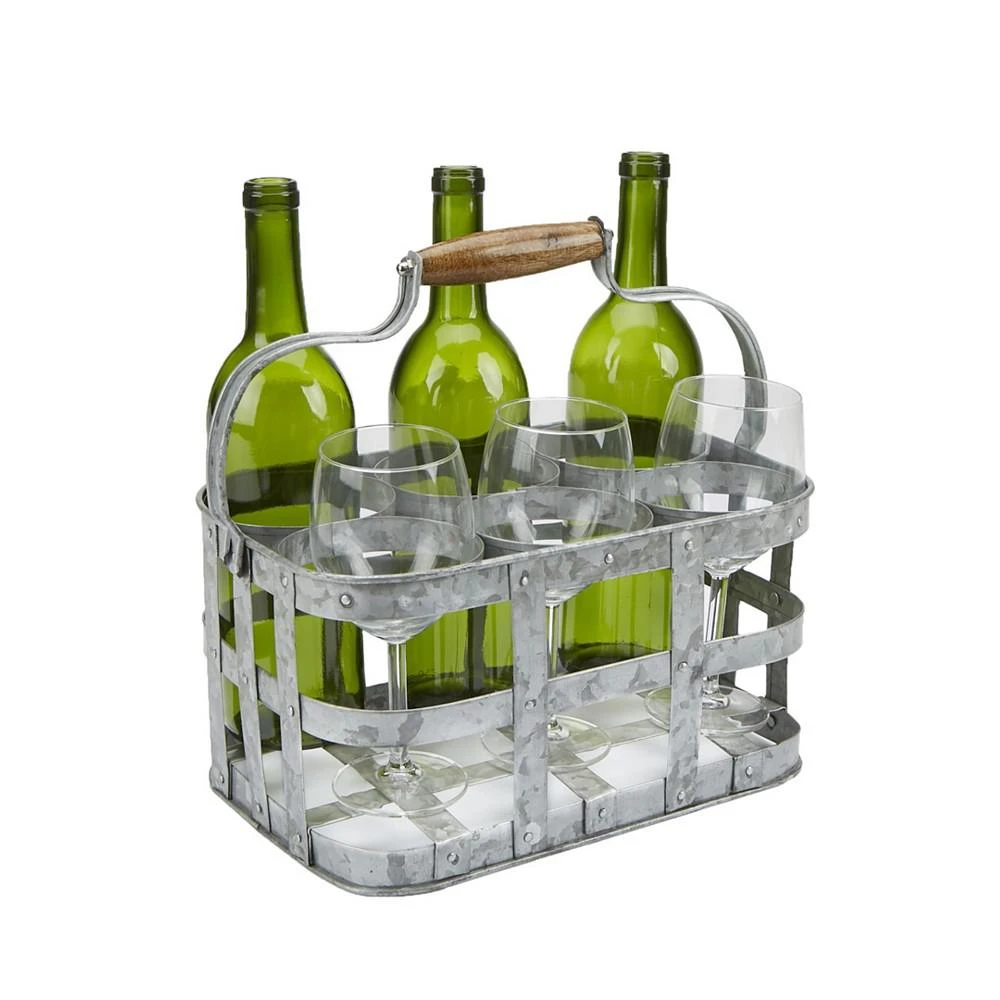 商品Mind Reader|Rustic Farmhouse Bottle Carrier, 6 Wine Bottle Caddy,价格¥374,第1张图片