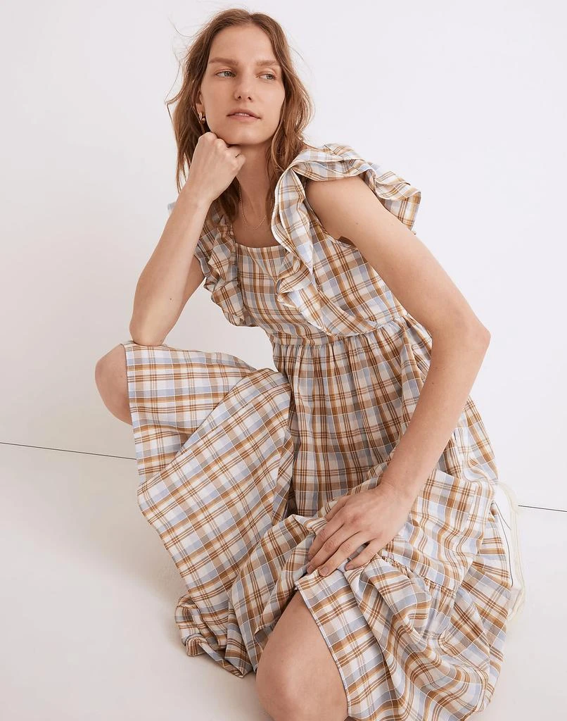 商品Madewell|Ruffle-Sleeve Tiered Midi Dress in Plaid,价格¥315,第1张图片
