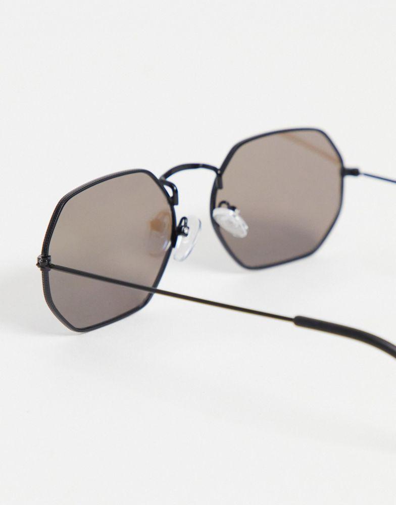 ASOS DESIGN 90s angled metal sunglasses in black with mirrored lens商品第2张图片规格展示