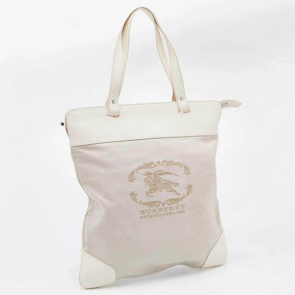 商品[二手商品] Burberry|Burberry White/Grey Leather And Fabric Tote,价格¥1294,第3张图片详细描述