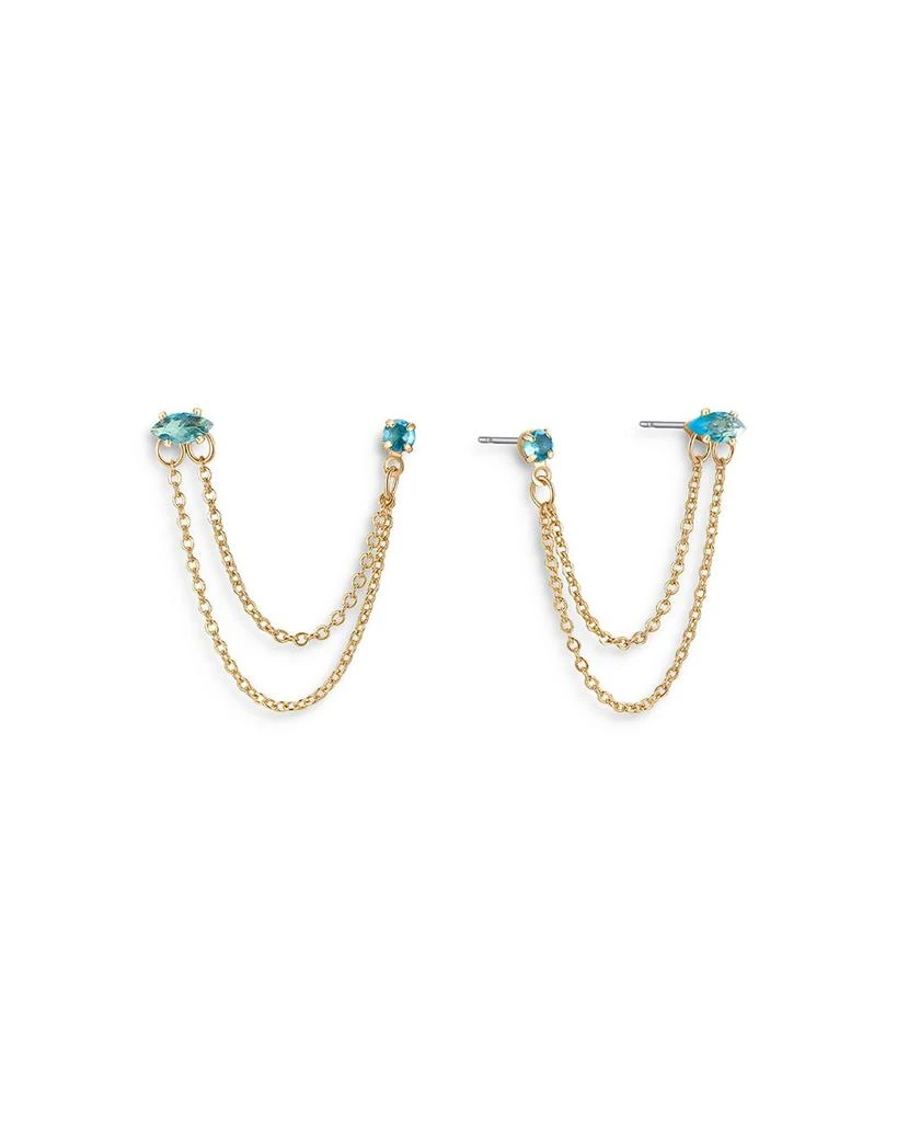 Blue Crystal & Looped Chains Double Piercing Drop Earrings in 18K Gold Plated 商品