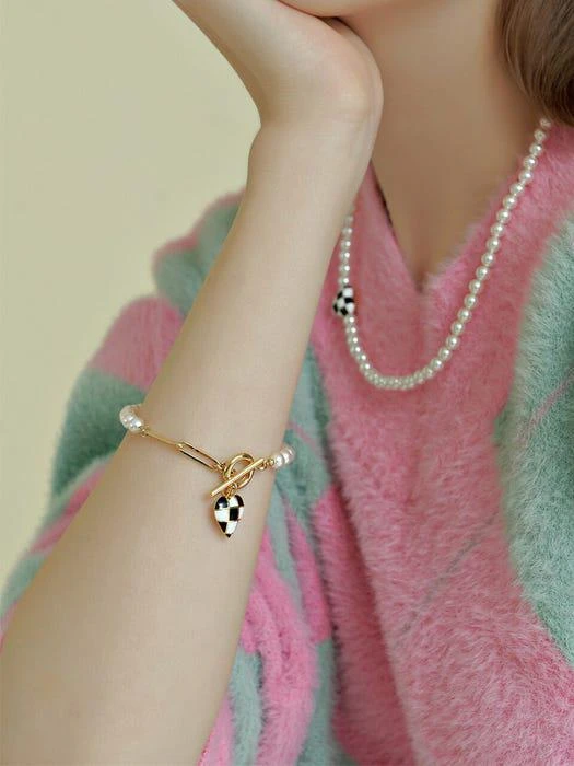 商品Tatiana|Heart Checkboard Pearl Bracelet_BR1028,价格¥505,第1张图片