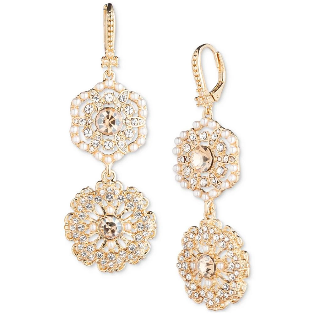 商品MARCHESA|Gold-Tone Crystal & Imitation Pearl Flower Double Drop Earrings,价格¥223,第1张图片