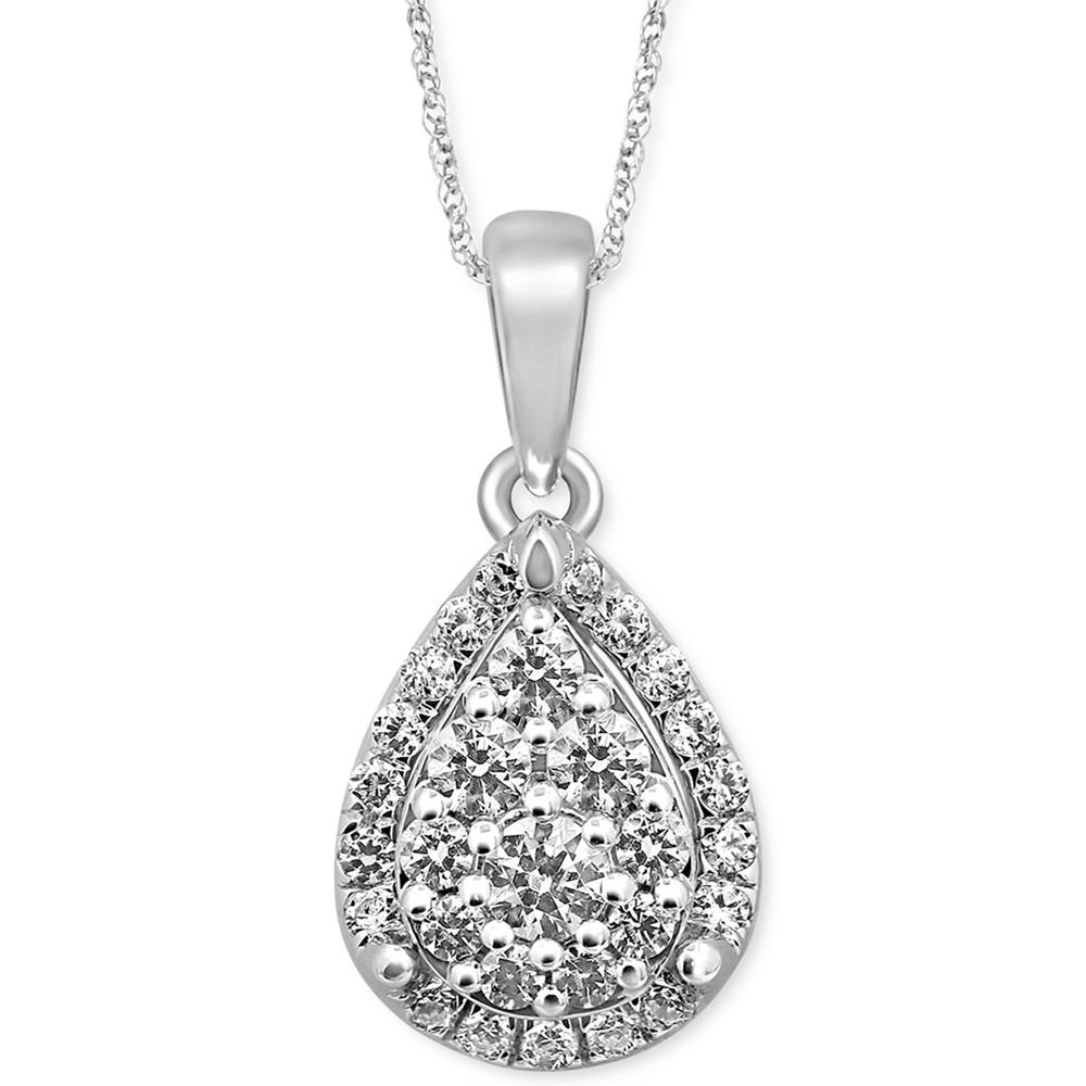 Diamond Cluster Teardrop 18" Pendant Necklace (3/8 ct. t.w.) in 14K White Gold商品第1张图片规格展示