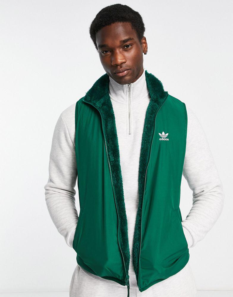 adidas Originals Essentials+ fluffy full zip gilet in dark green商品第4张图片规格展示