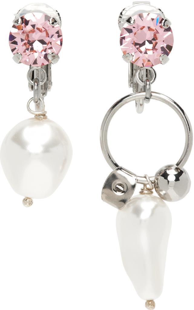 商品Justine Clenquet|SSENSE Exclusive Silver & Pink Deva Clip-On Earrings,价格¥568,第1张图片