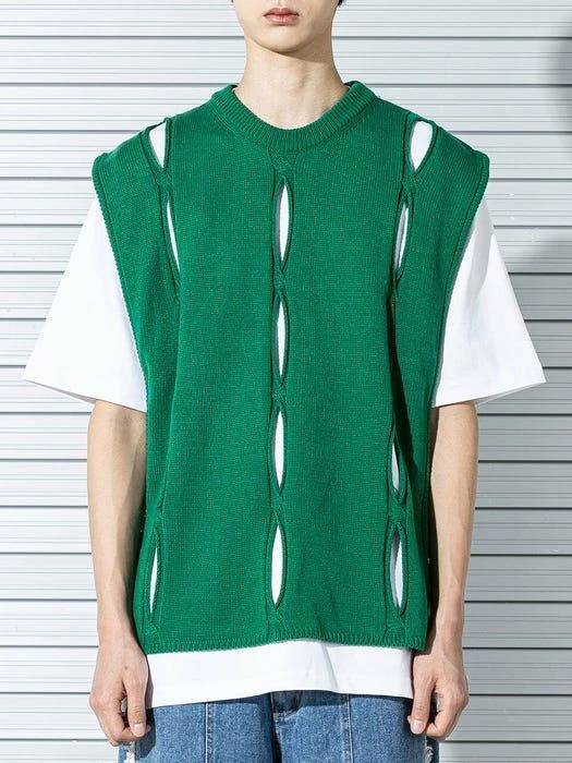 商品MASSNOUN|Twisted Open Knit Vest Green,价格¥841,第1张图片