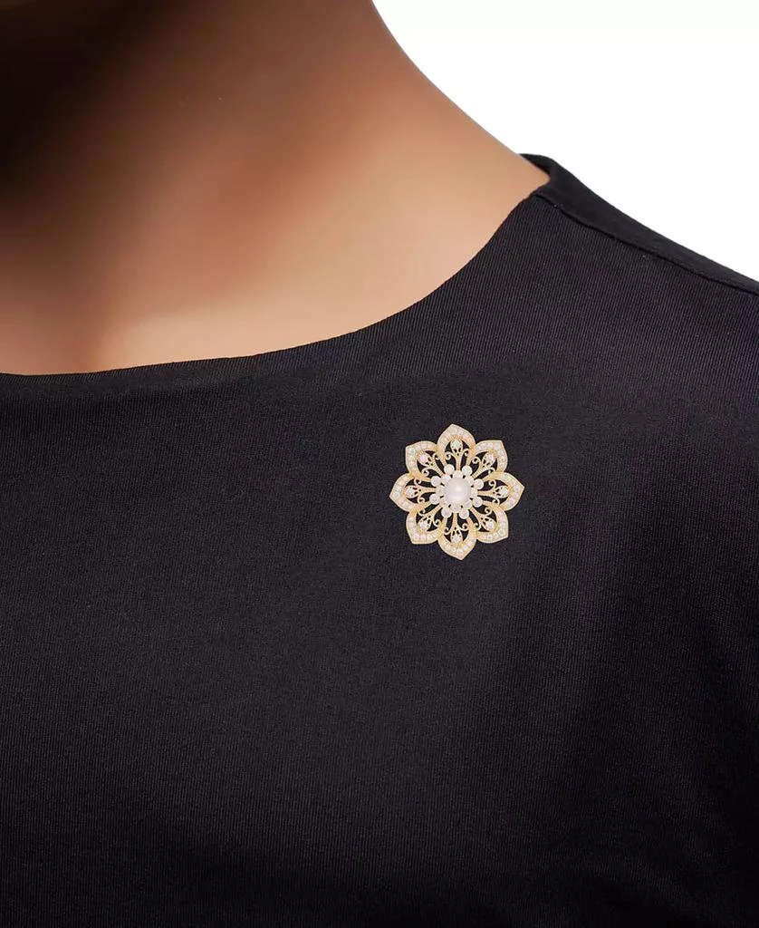 商品Macy's|Cultured Freshwater Pearl (7mm) & Cubic Zirconia Filigree Flower Pin in 18K Gold-Plated Sterling Silver,价格¥828,第3张图片详细描述