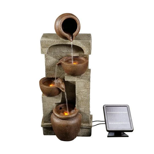 商品Teamson|Home 31" Height Solar Powered Outdoor Waterfall Bowls Stone Stacked Fountain,价格¥1747,第1张图片