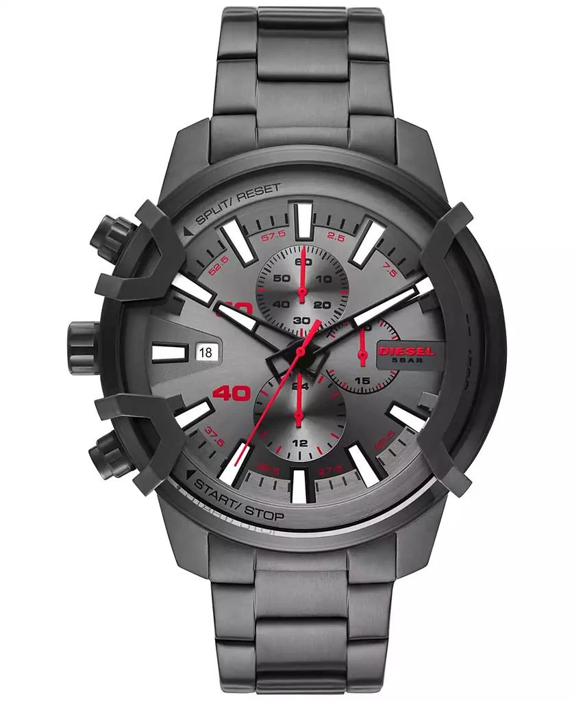 商品Diesel|Men's Chronograph Griffed Gunmetal-Tone Stainless Steel Bracelet Watch 48mm,价格¥2010,第1张图片