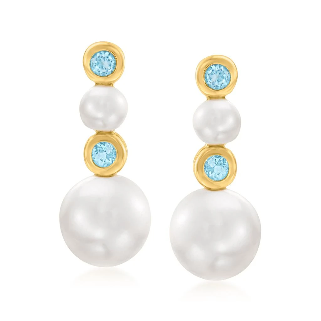 商品Ross-Simons|Ross-Simons 2.5-5.5mm Cultured Pearl Drop Earrings With Swiss Blue Topaz Accents in 14kt Yellow Gold,价格¥939,第1张图片